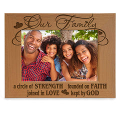 Our Family - A circle of Strength founded on Faith joined in Love kept by God Engraved Natural Wood Picture Frame Family Gifts Housewarming Religious & Spiritual Wedding gifts (5x7-Horizontal)