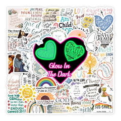 52 Pcs Inspirational Christian Stickers Glow in The Dark Bible Verse Faith Water Bottle Sticker for Teens Jesus Motivational Waterproof Skateboard Laptop Decals for Adults Kids Girls Boys