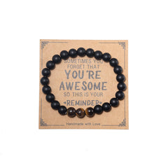 COLORFUL BLING Natural Healing Stone You’re Awesome Heart Beaded Strand Adjustable Bracelet with Meaningful Card Inspirational for Women Jewelry Gifts Wristbands Faith Christmas Birthday-Tiger Eye