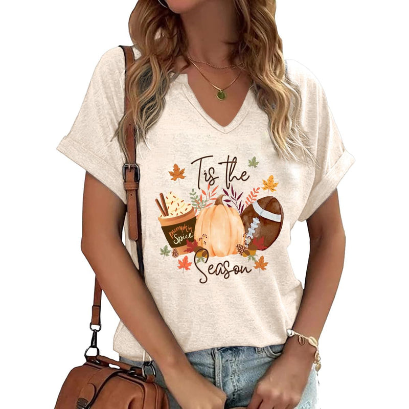 PUCKOLITY Fall Pumpkin T Shirts for Women Halloween Shirt Funny Pumpkin Graphic Tees Short Sleeve Cute Pumpkin Autumn Shirts（XXL4 Apricot）