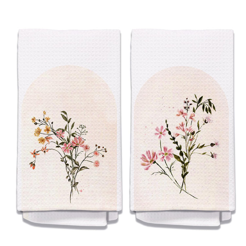 Yomisex Boho Floral Kitchen Towels Set of 2 Fall Pink Flower Decorative Hand Towels for Bathroom Floral Dish Towels Kitchen Tea Towels Boho Fall Decor Fall Kitchen Bathroom Decor 16x24 Inches