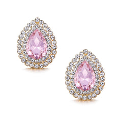 EVER FAITH Wedding Austrian Crystal Stud Earrings for Bride Elegant Teardrop Rhinestone Earrings Jewelry for Women Pink Gold-Tone