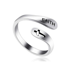 2021 Vintage Hollow Cross FAITH Double Layer Ring