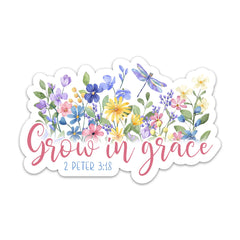 3PCs Grow in Grace Christian Faith Sticker Wildflowers Bible Verse Vinyl Stickers Scripture Waterproof Floral Decals for Laptop Water Bottle Tumbler Journal Religious Jesus Stickers (3 Inches)