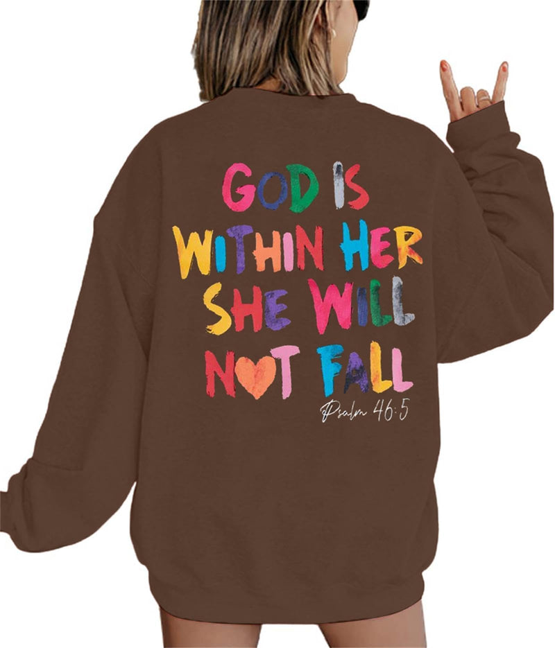 Christian Sweatshirt for Women Bible Verse Shirts Faith Pullover Inspirational Long Sleeve Shirts Casual Tops Brown