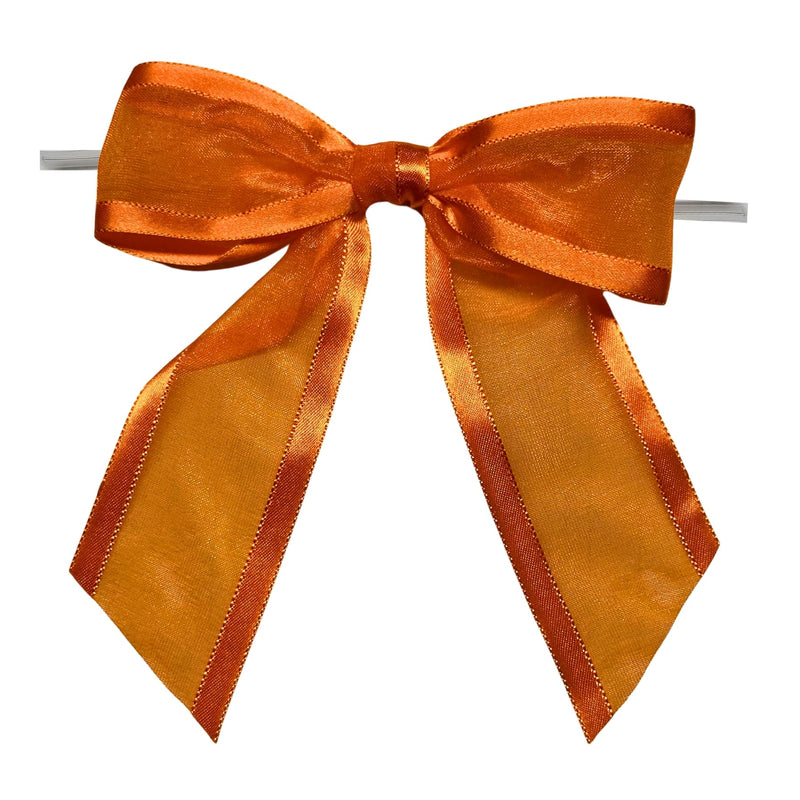 Pre-Tied Orange Organza Bows - 4 1/2