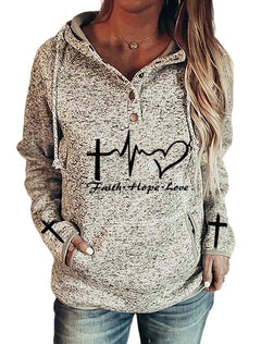 IVERIRMIN Faith Hope Love Lightweight Fleece Hoodies for Women Casual Womens Sweaters Button Down Sweatshirts Long Sleeve Shirts