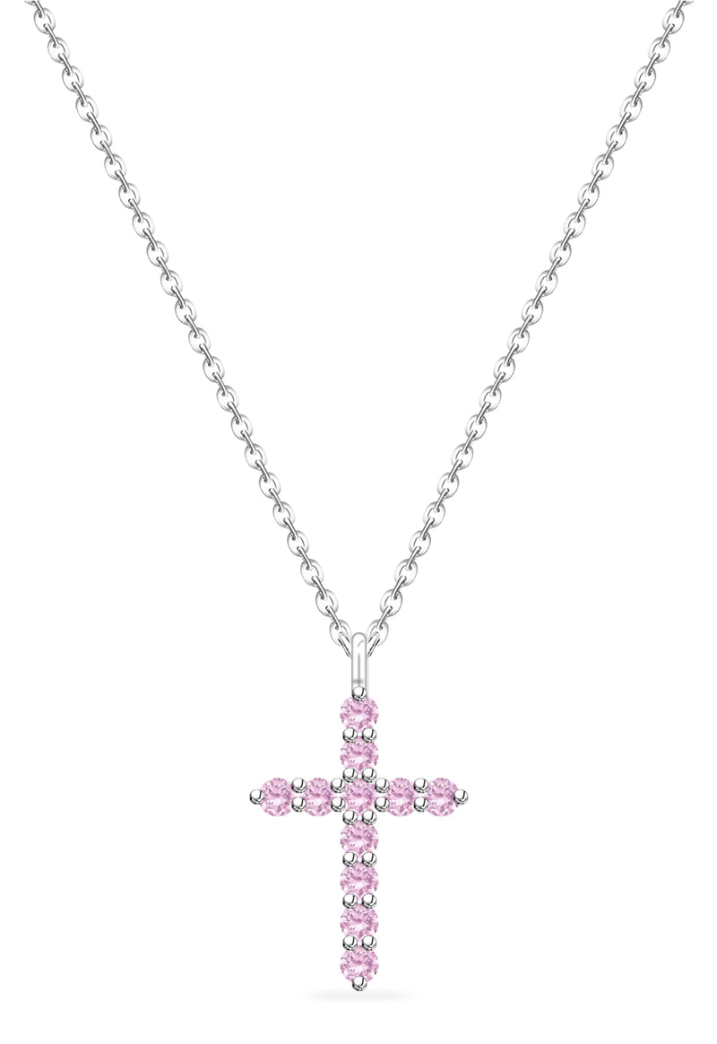 LMXXVJ Cross Faith Necklace for WomenPink Cubic Zirconia Cross Pendant Small Layered Necklace JewelryBirthday Anniversary Festival Prom Fashion GiftSilver-Tone