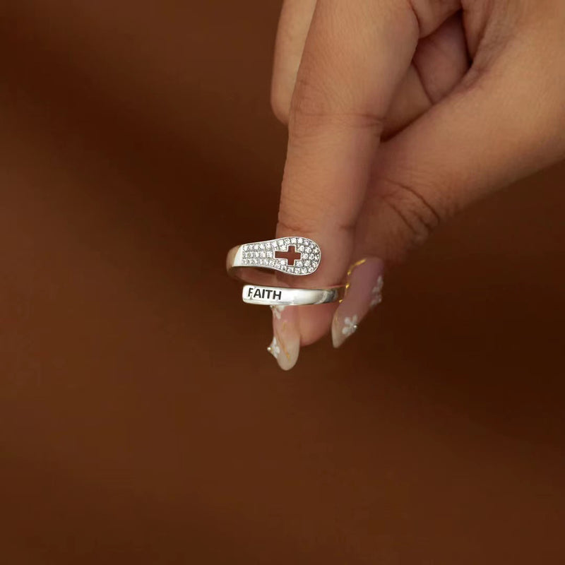 S925 Sterling Silver Faith Cross Ring with Zircon