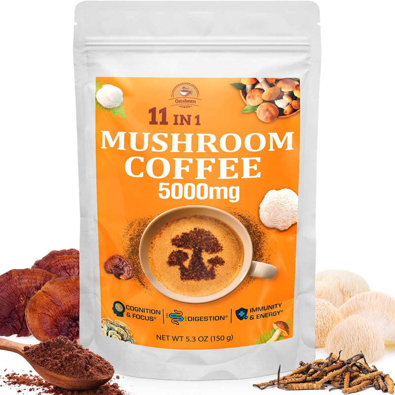 Mushroom Coffee - Mushroom Coffee Organic with 11 Superfood Mushrooms Includes Lions Mane Reishi Chaga Cordyceps and Adaptogens Mushroom Supplement for Energy Focus Memory and Immunity - 5.3oz