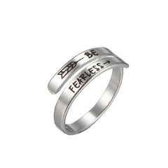 Stainless Steel Christian Cross Engraved Love Faith Hope Fearless Blessed Ring Polished Opening Adjustable Letter Religious Ring for Women Men Birthday Jewelry Gift-I fearless