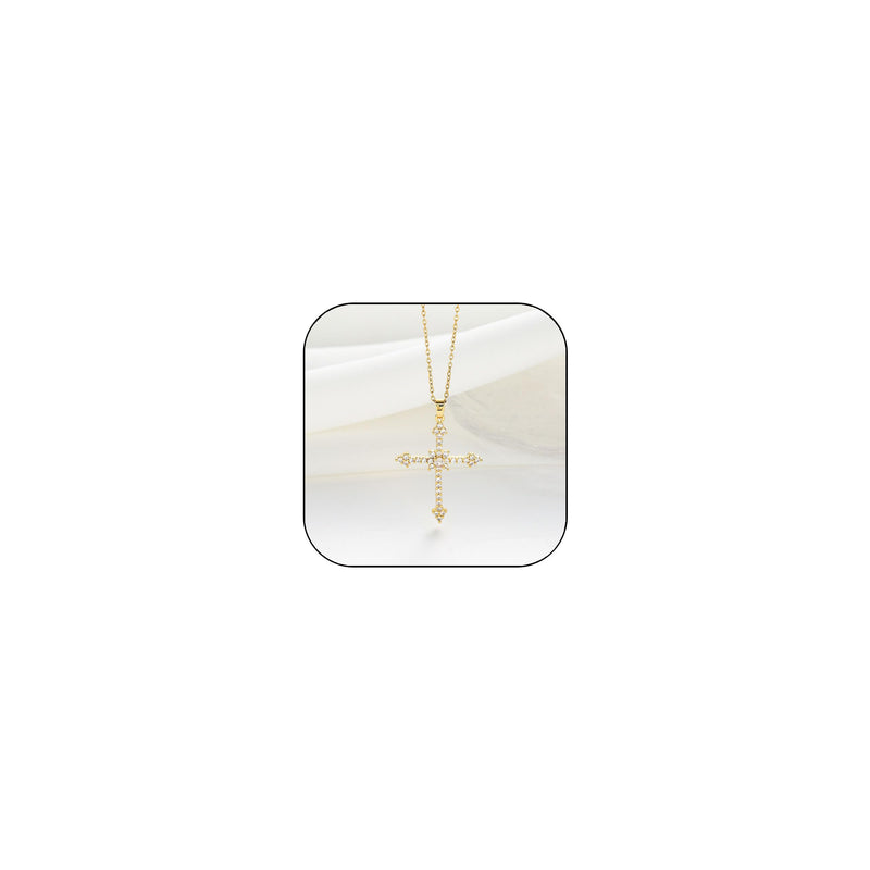 Gold Silver Double Cross Necklace Gothic Double Cross Pendant Necklace Dainty Zircon Cross Charm Link Chain Religious Faith Jewelry Christmas Birthday Trend Jewelry Gift