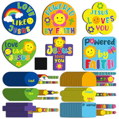Trandraft 36 Sets Religious Crafts for Kids Bulk DIY Retro Faith Magnets Craft Kits Jesus Christian Groovy Crafts Jesus Loves You Paper Crafts for Classroom VBS Sunday School Home Church Activities