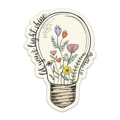 (3PCs) Let Your Light Shine Sticker Flower in Light Bulb Bible Verse Matthew 5:16 Stickers Christian Faith Religious Vinyl Waterproof Scripture Stickers for Laptop Water Bottle Notebook (3 Inches)