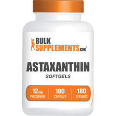 BulkSupplements.com Astaxanthin 12mg Softgels - Astaxanthin Supplements Antioxidant Source - Gluten Free 1 Astaxanthin Softgel per Serving 180 Count (Pack of 1)